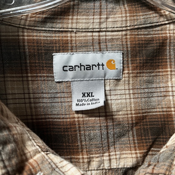 Carhartt Men Loose Fit Flannel Shirt Brown Plaid Long Sleeve 2XL - Picture 4 of 5